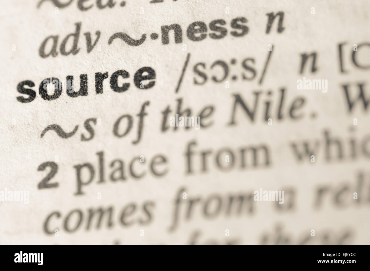 Definition of word source in dictionary Stock Photo Alamy