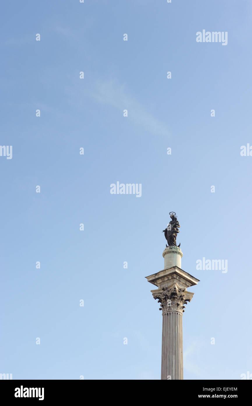 Statue of Santa Maria Maggiore is stuated at the center of piazza in front of basilica di santa maria maggiore in Rome, Italy. Stock Photo