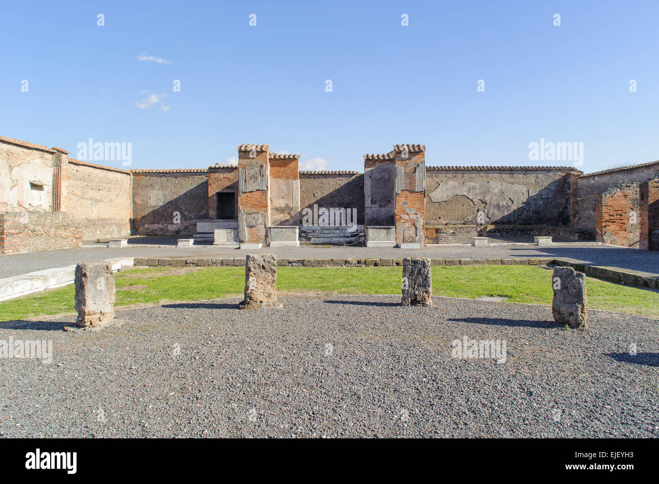 ruined market place in Pompeii. Pompeii is a ruin of acient Roman City near Naples in Italy. Stock Photo