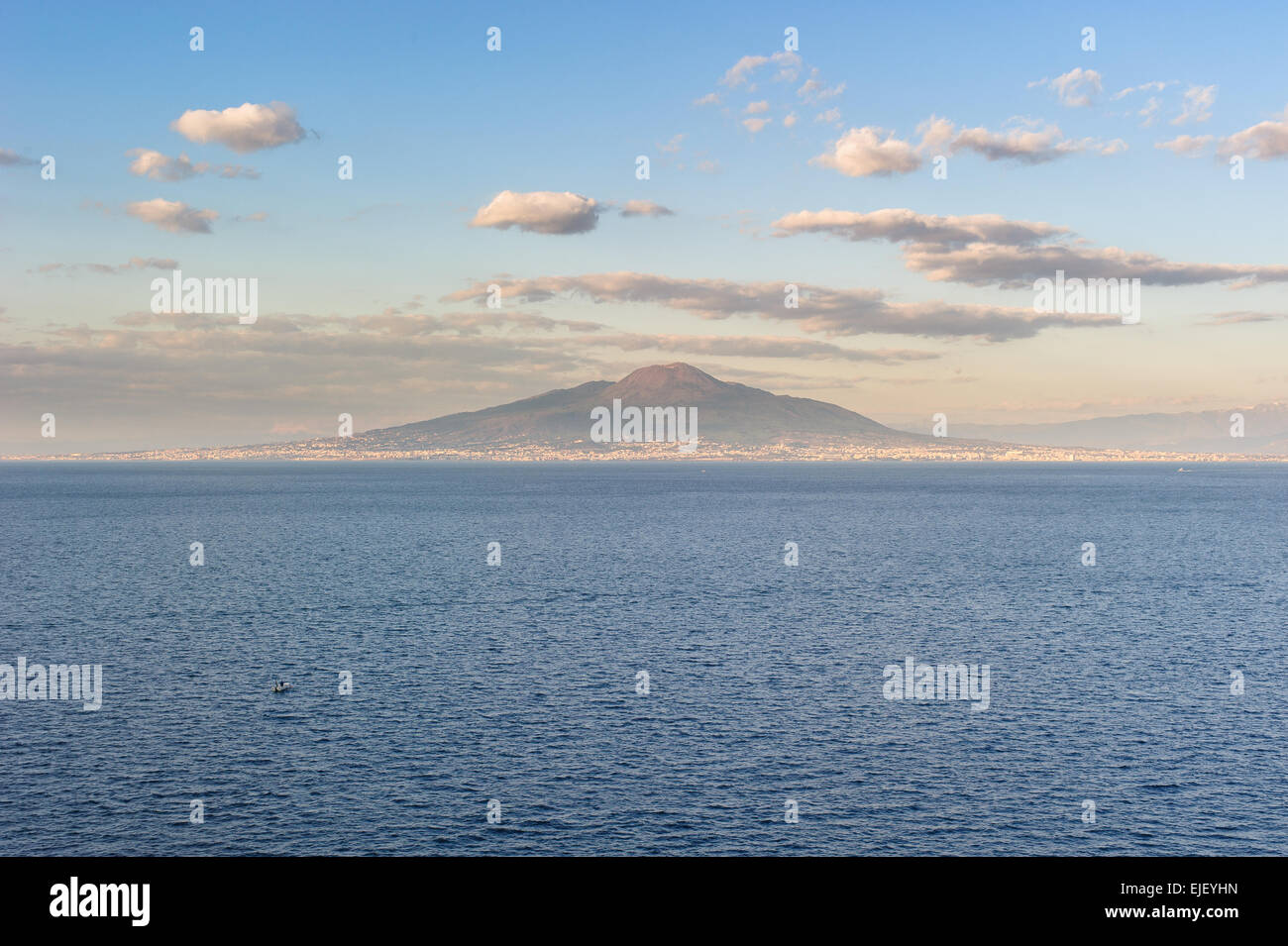 Mount Vesuvius (Monte Vesuvio in Italian) is a somma volcano in the east of Naples, Italy. The images is view from amalfi coast. Stock Photo