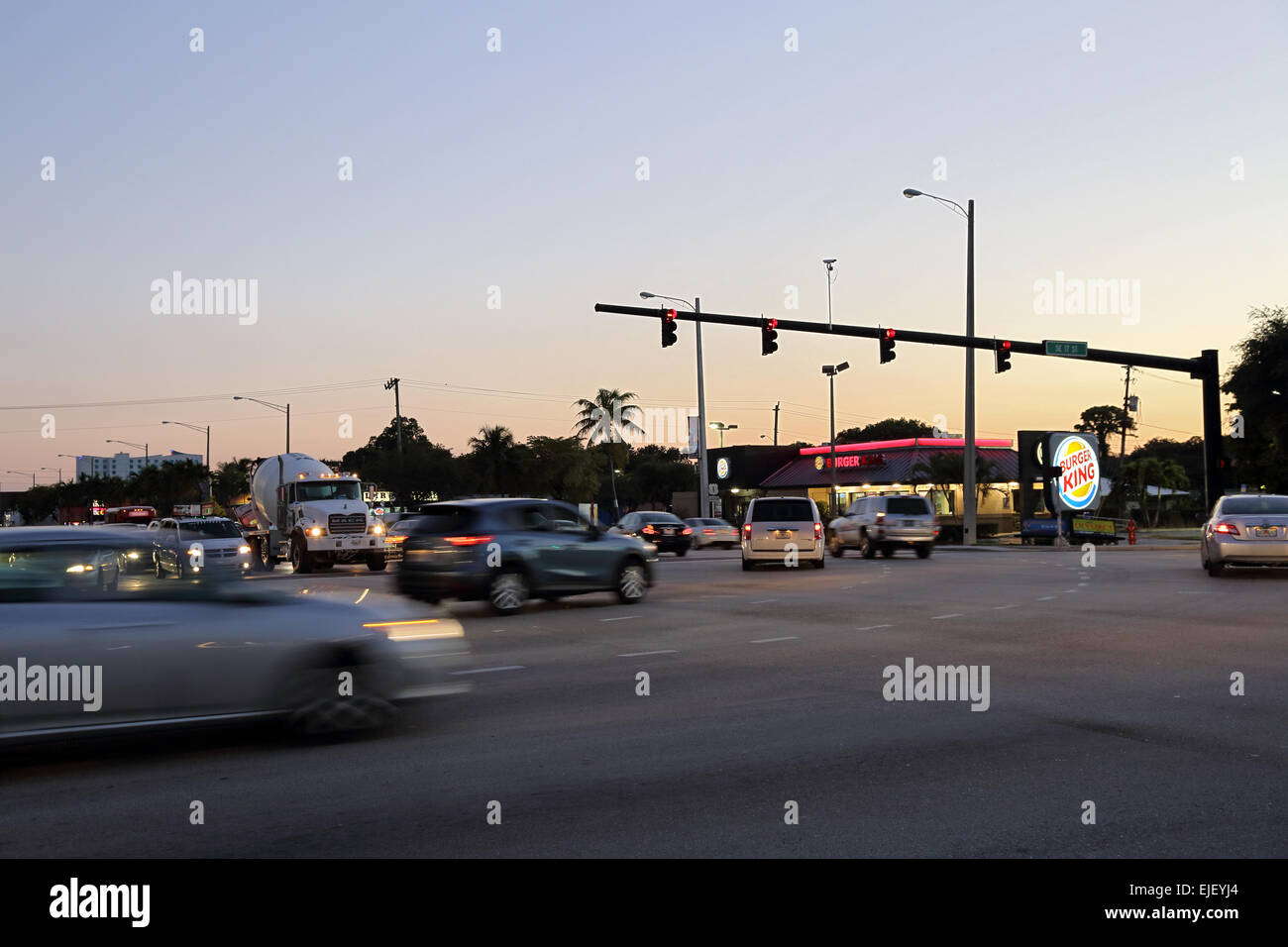 City intersection at twilight sunset Stock Photo