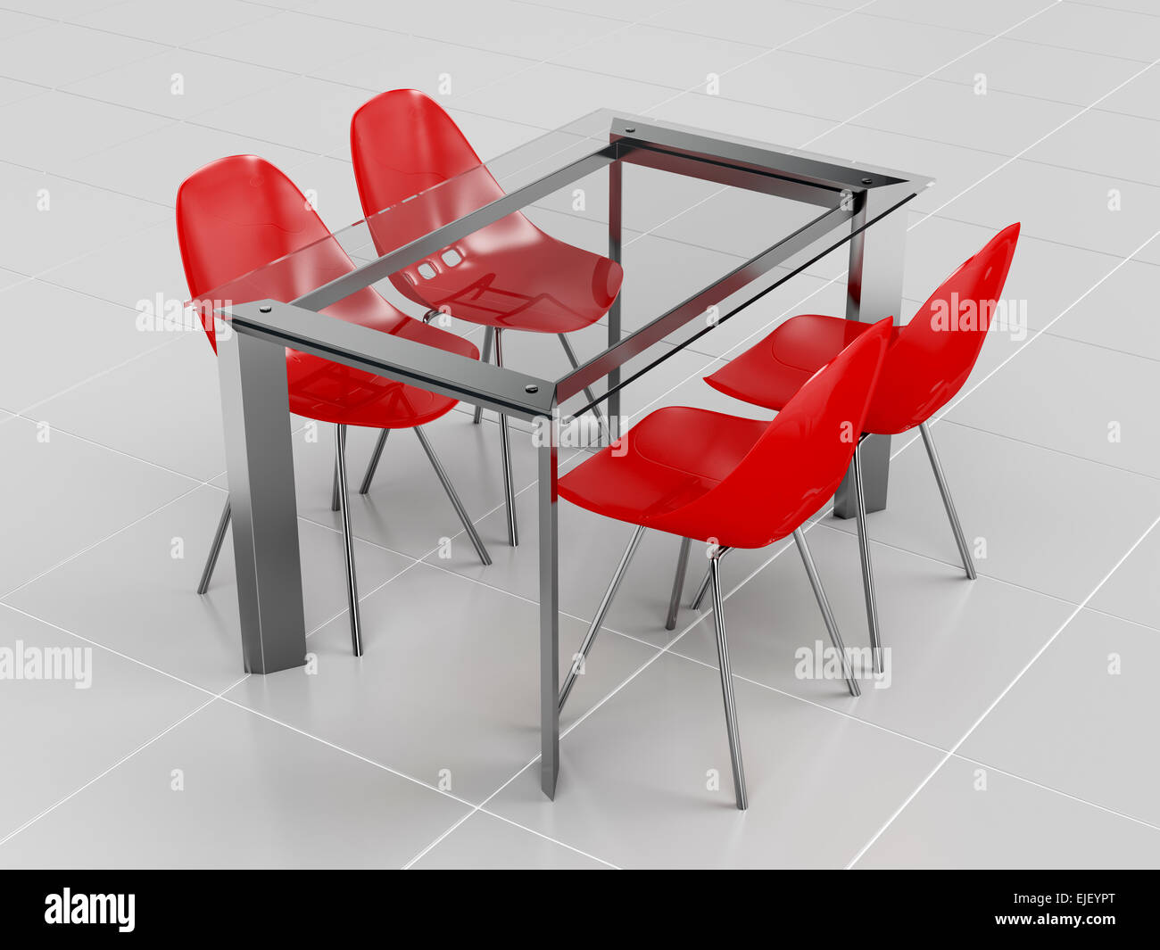 Glass table with red chairs sale