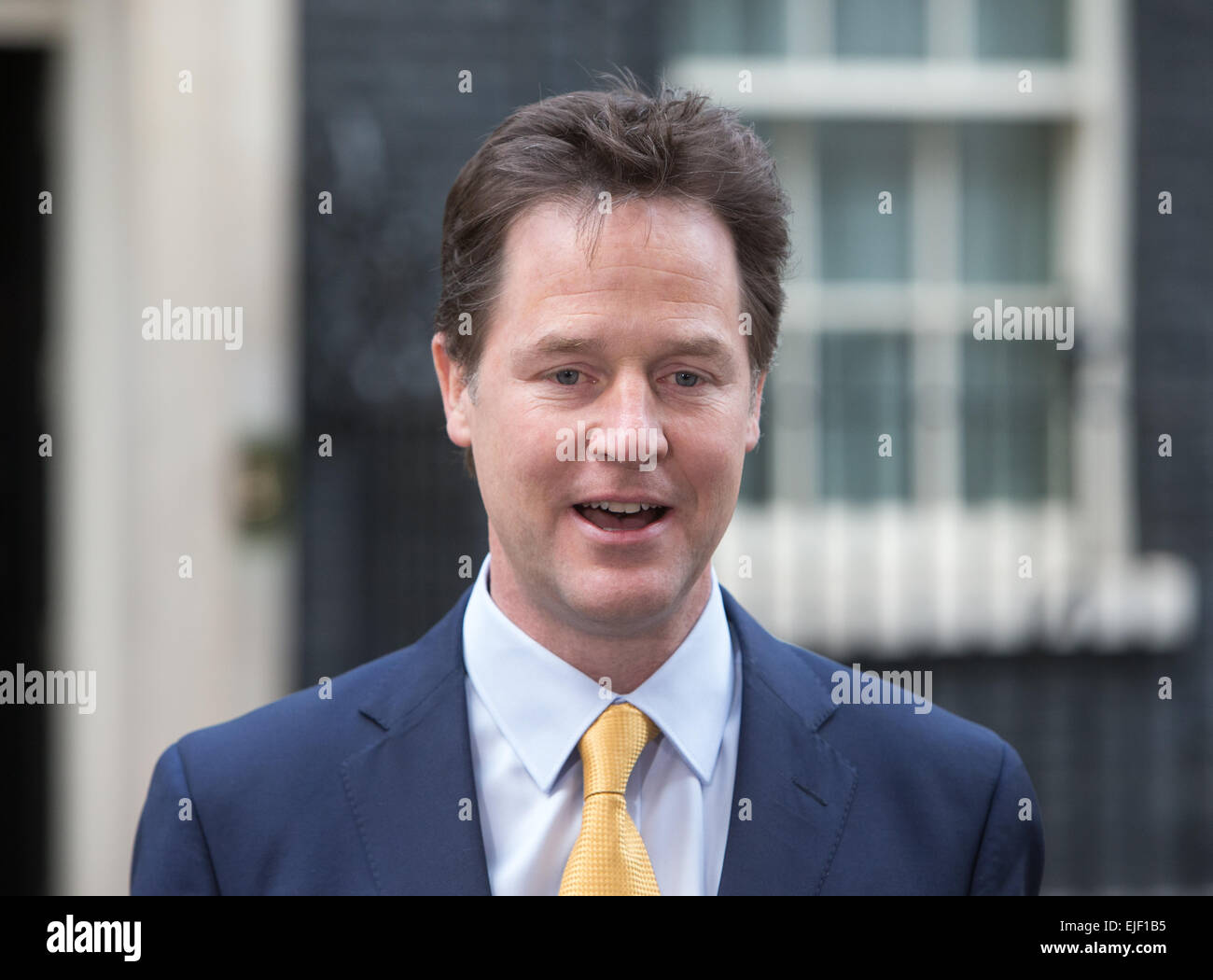 Nick Clegg Deputy Prime Minister Giving A Television Interview In Downing Street London Stock