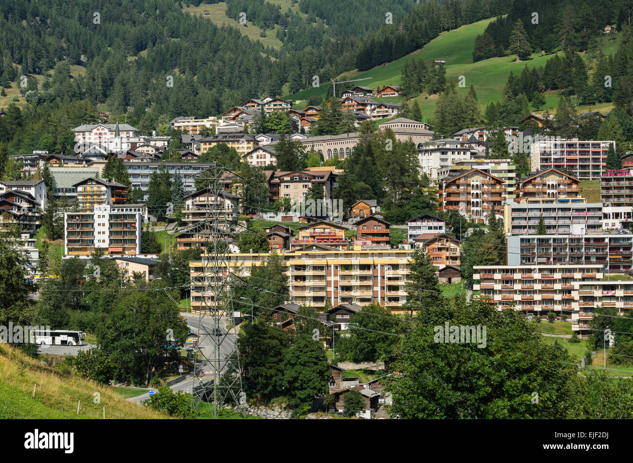 The spa town of Leukerbad in the Canton of Valais, Switzerland. Stock Photo