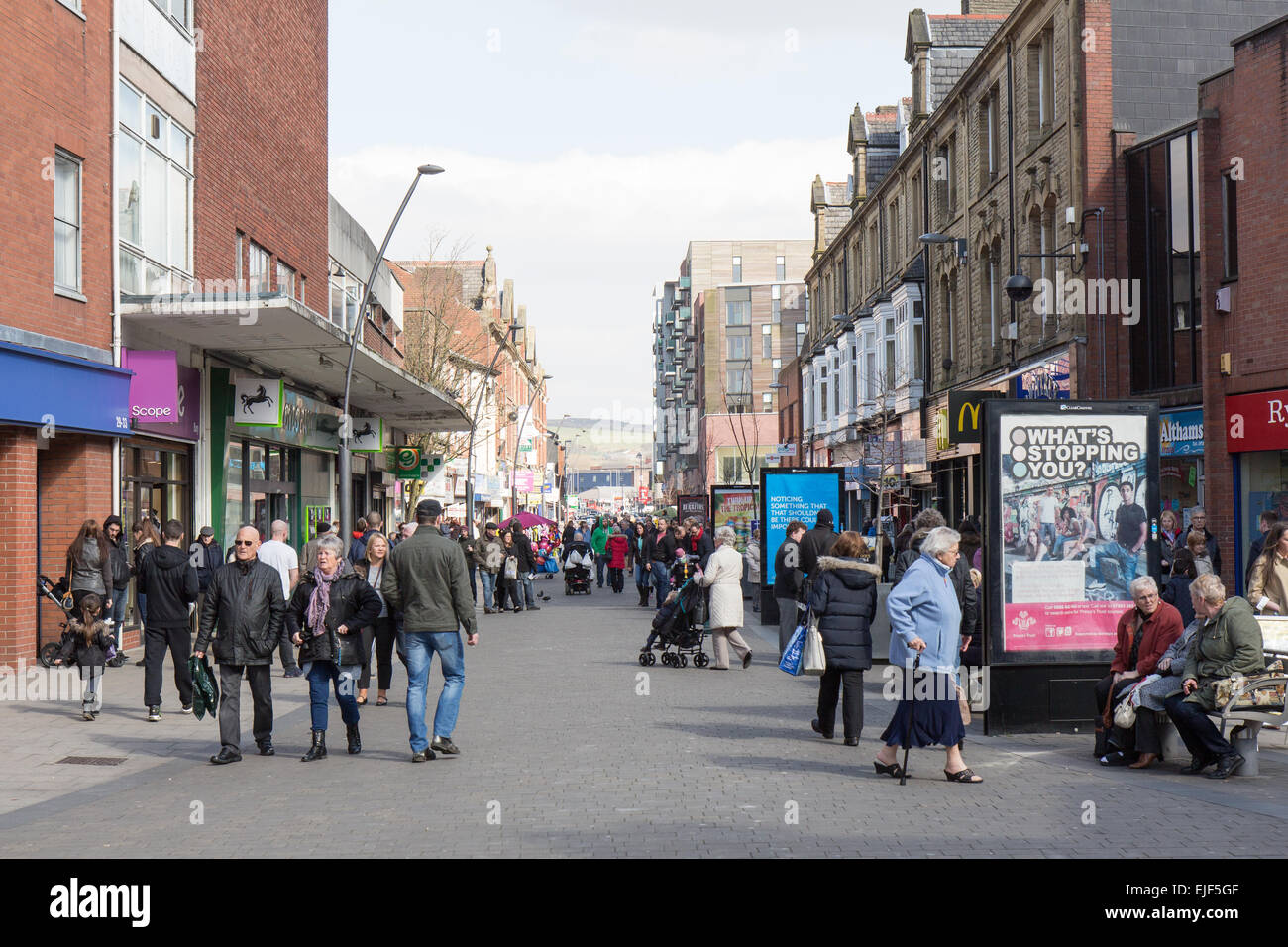 Bury main street in Greater Manchester on a sunny day Stock Photo