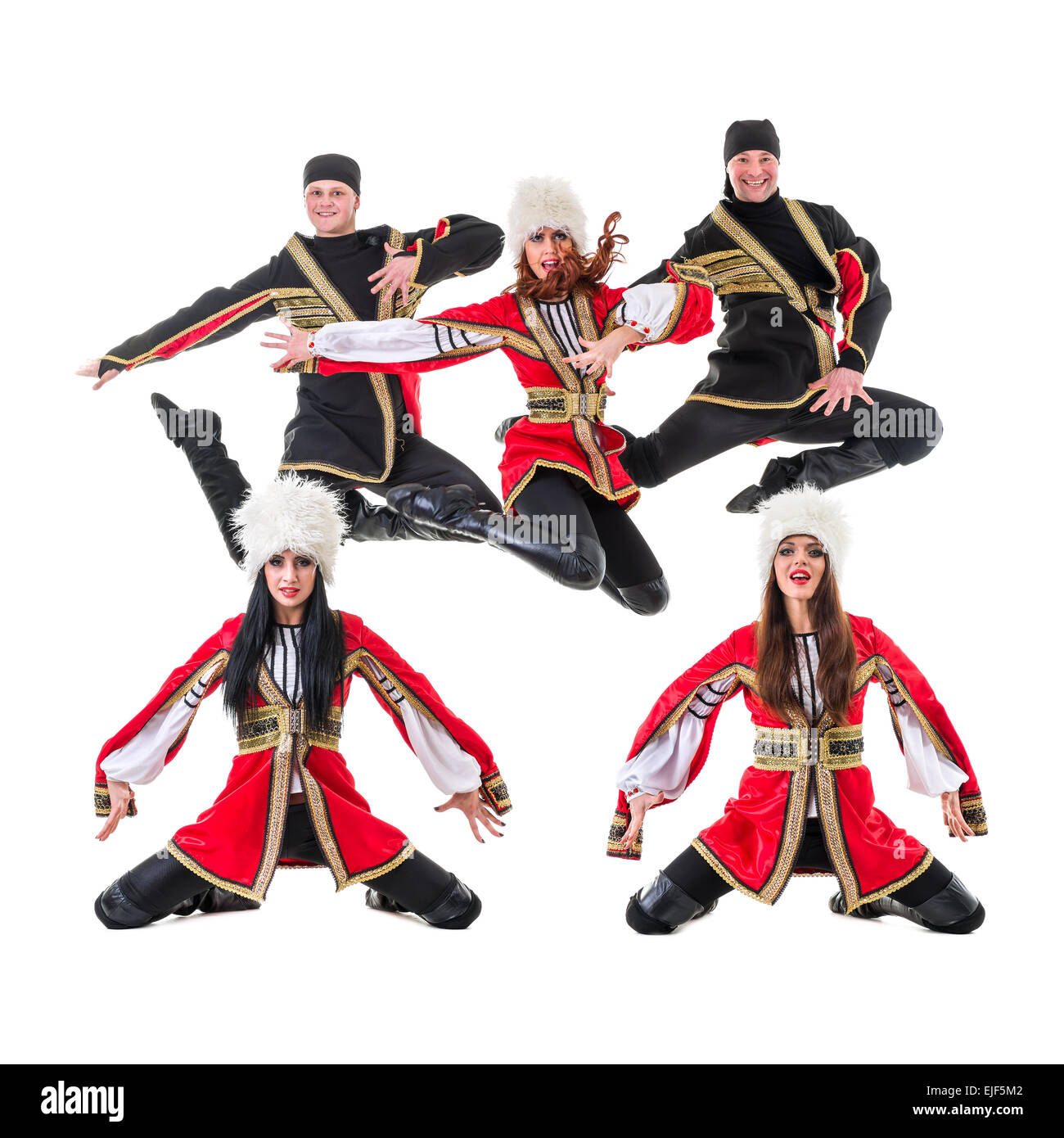 dancer team wearing a folk Caucasian highlander costumes Stock Photo