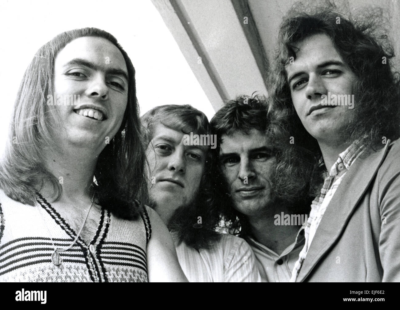 SLADE UK pop rock group in New York in 1973. From left: Dave Hill, Noddy Holder, Don Powell, Jim Lea Stock Photo