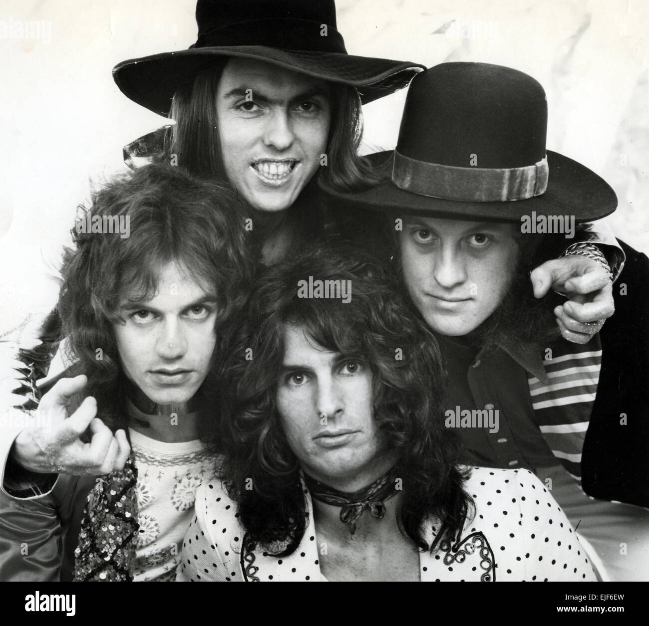 SLADE UK pop rock group about 1973. Clockwise fro top left: Dave Hill, Noddy Holder, Don Powell, Jim Lea Stock Photo