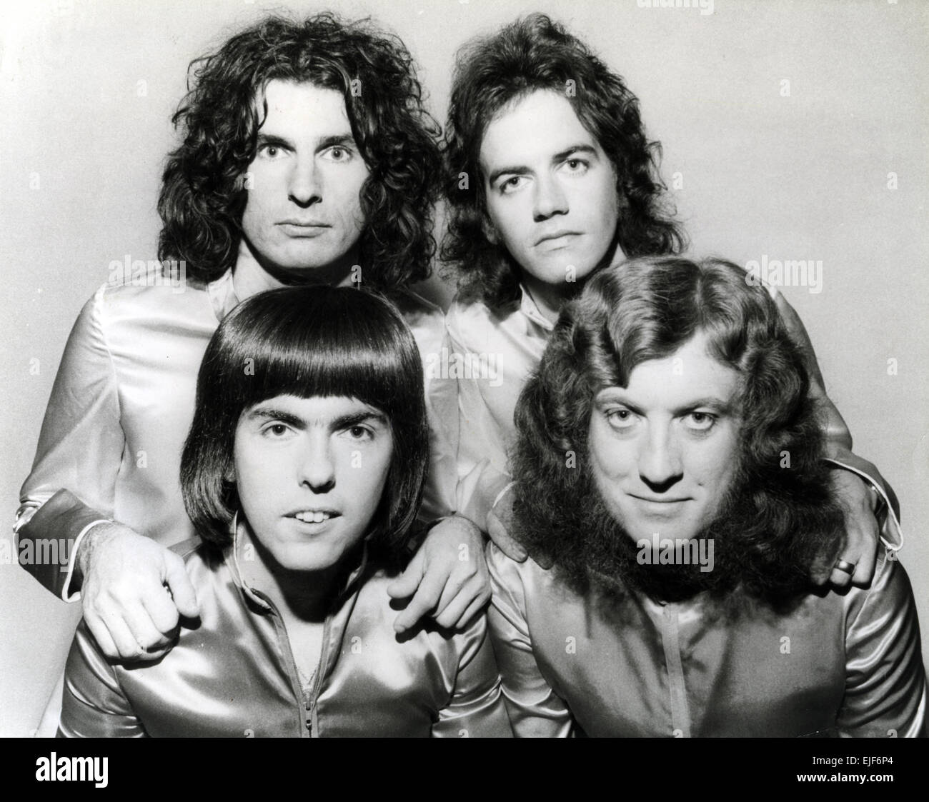 SLADE UK pop rock group about 1972. Clockwise from top left: Don Powell, Jim Lea, Noddy Holder, Dave Hill Stock Photo