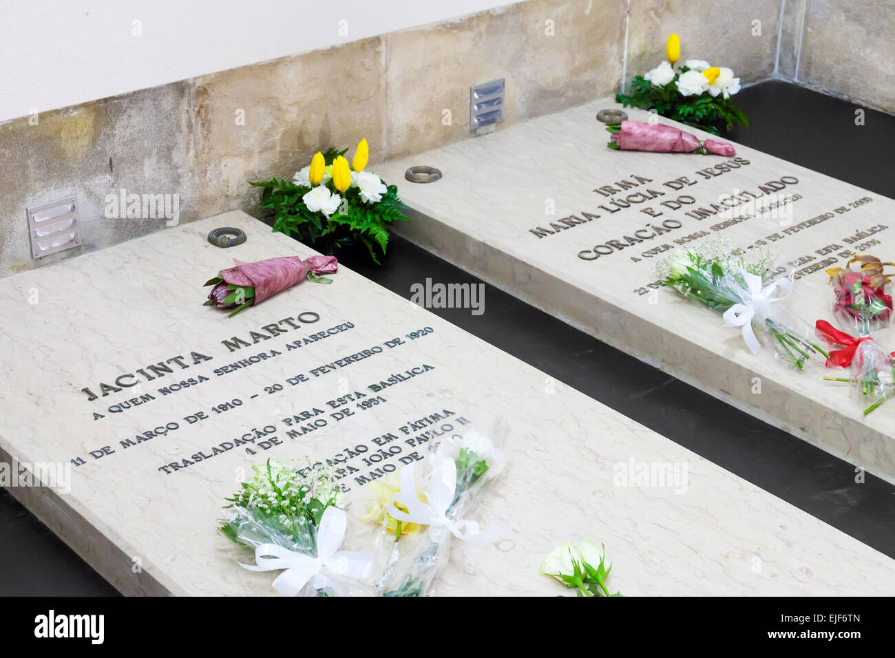 Sanctuary of Fatima, Portugal, March 07, 2015 - Tombs of Jacinta Marto and Sister Lucia, two of the three young shepherds that w Stock Photo