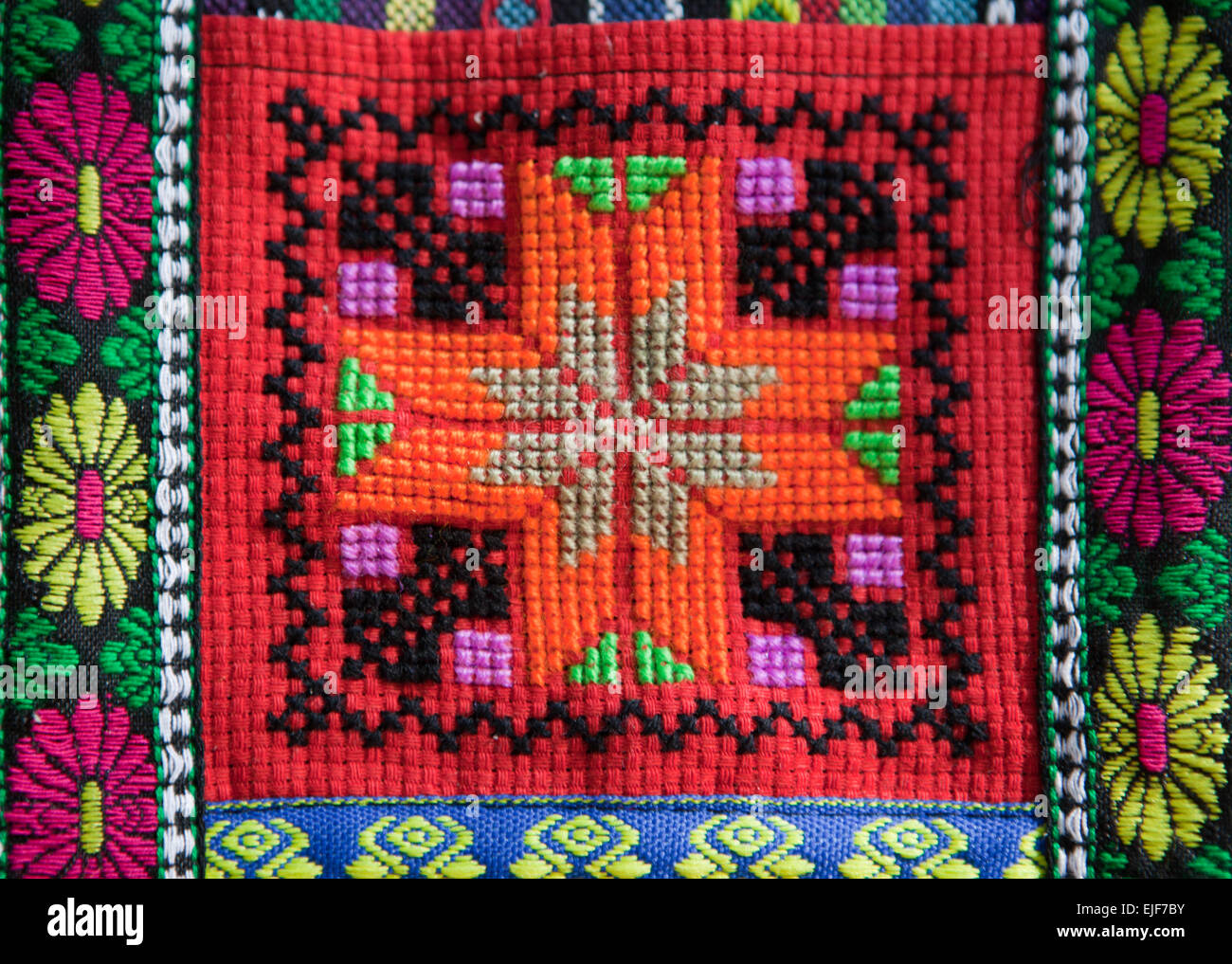 Colorful patterns on fabrics from andean  craftwork Stock Photo