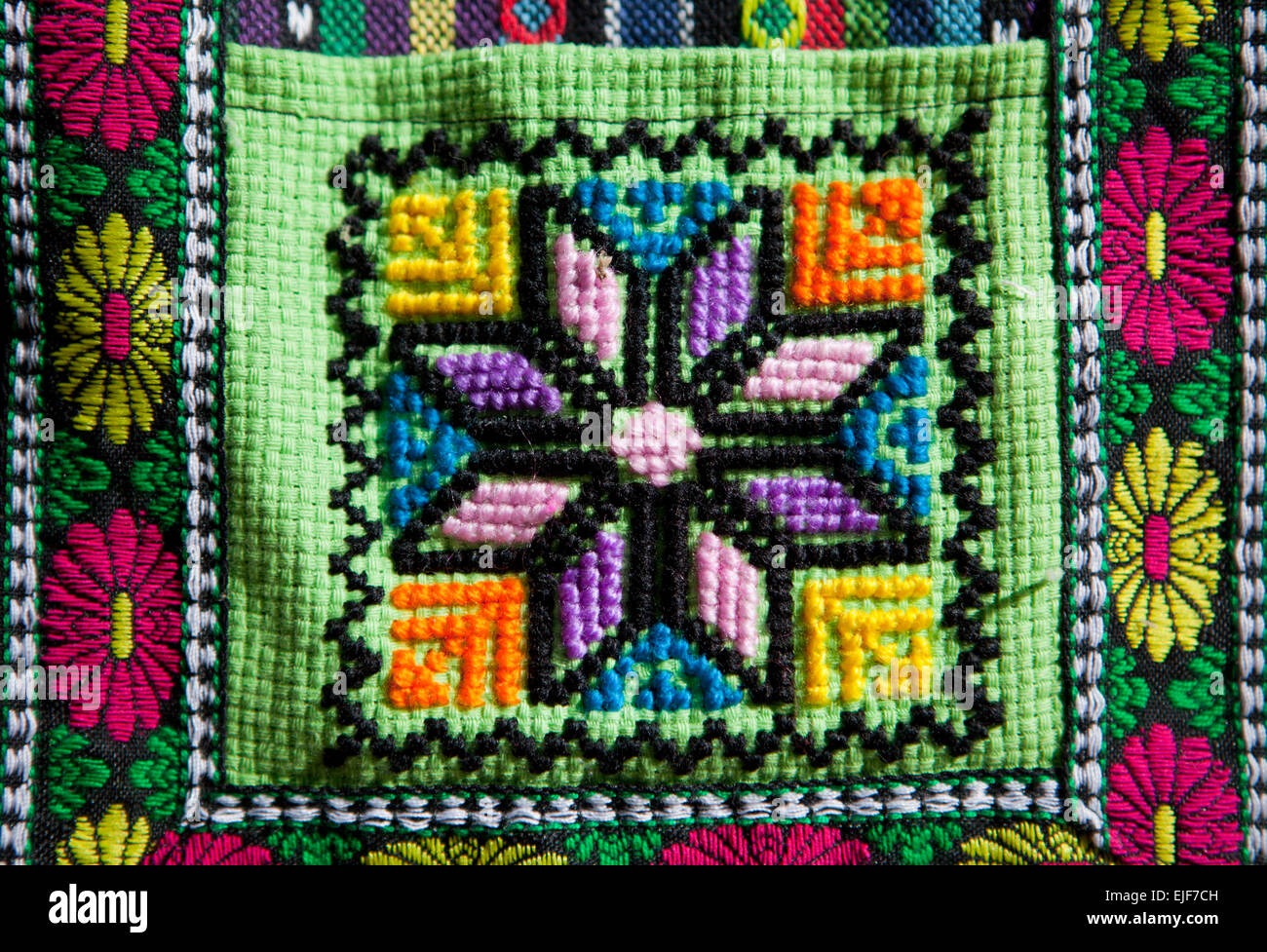 Colorful patterns on fabrics from andean  craftwork Stock Photo