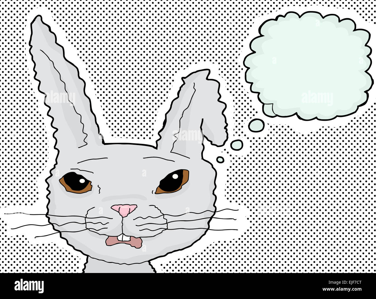 Shocked fuzzy cartoon rabbit with thought bubble Stock Photo