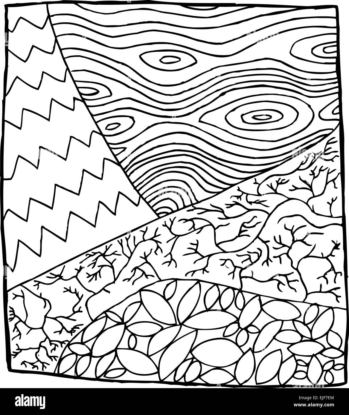 Outlined tree, root and leaves in square zentangle Stock Photo - Alamy