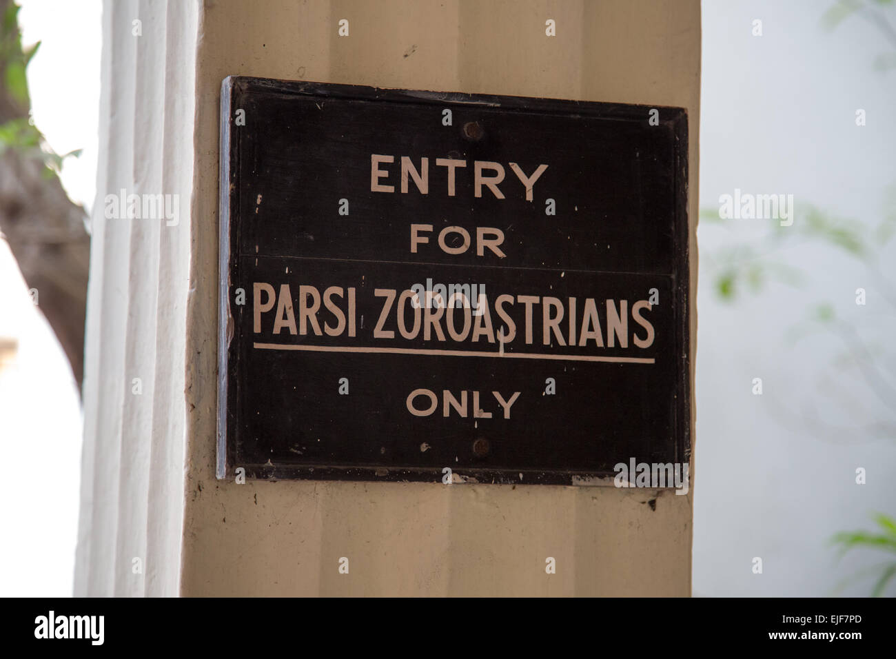 Sign outside a Zoroastrian Temple Kolkata Calcutta India Asia Stock