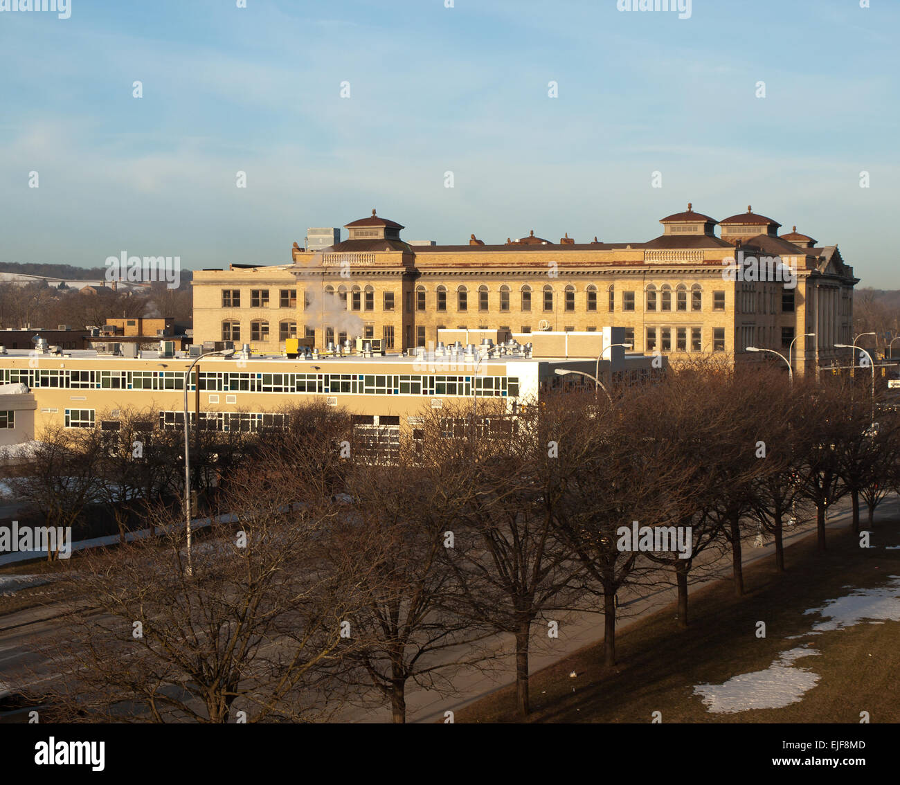 The old Central School, Warren Street and Adams Street, Syracuse, New York , March, 2015 Stock Photo