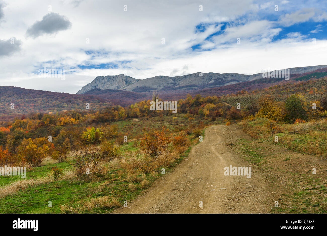 Mountain landscape near Alushta city at fall season - Crimea, Ukraine. Stock Photo