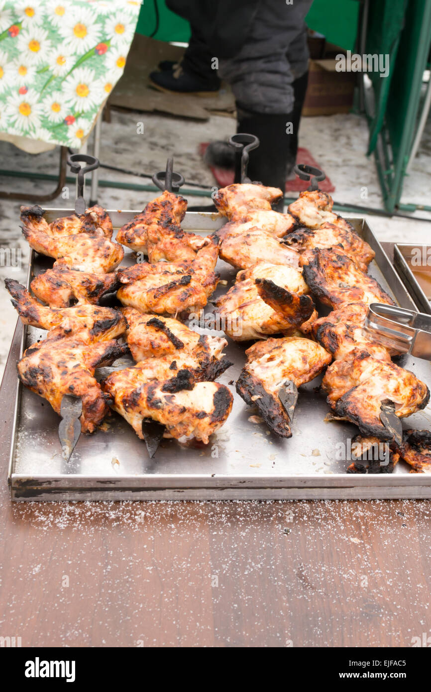 cooked BBQ chicken with charcoal Stock Photo Alamy