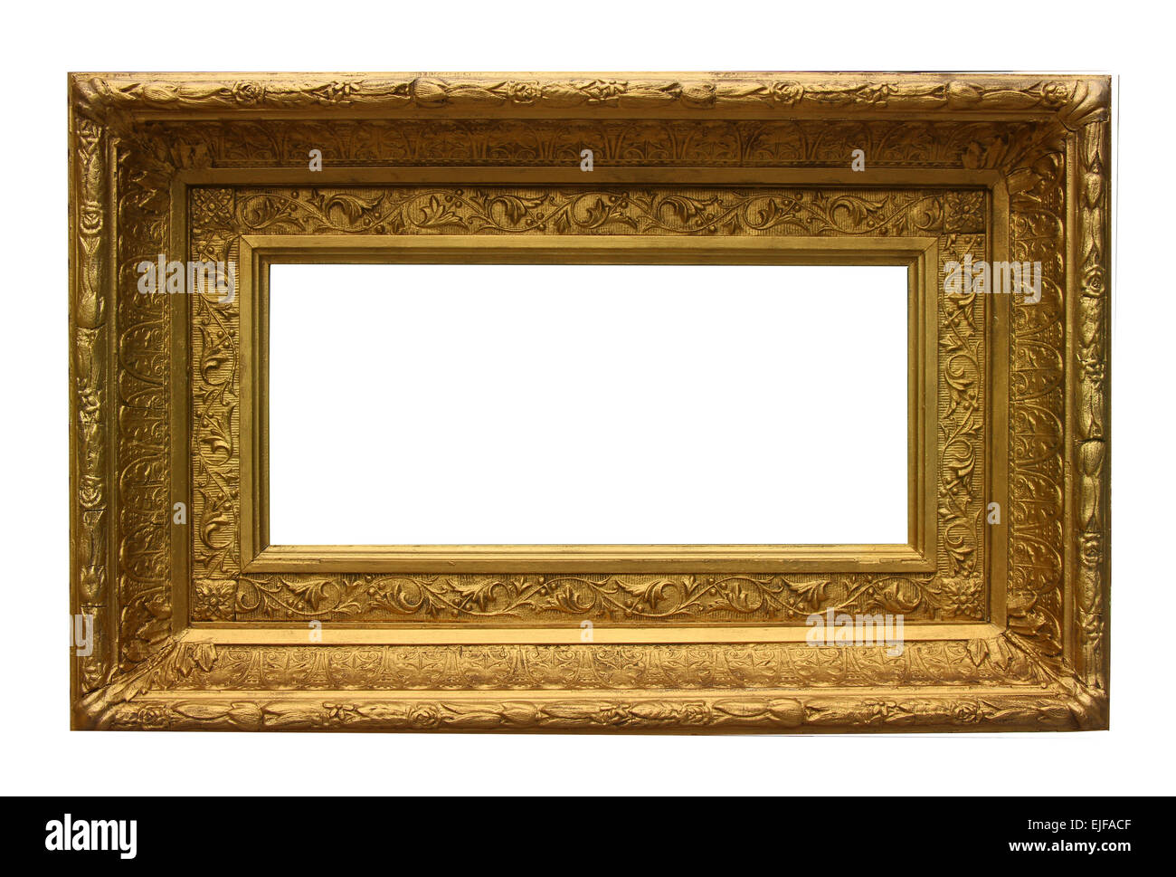 Historic old style gold gilded photoframe isolated on white Stock Photo