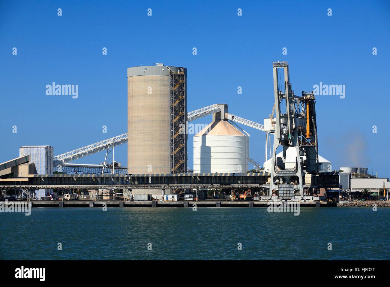 Port of Newcastle NSW, Australia showing Hunter River and coal and grain loading industry Stock Photo