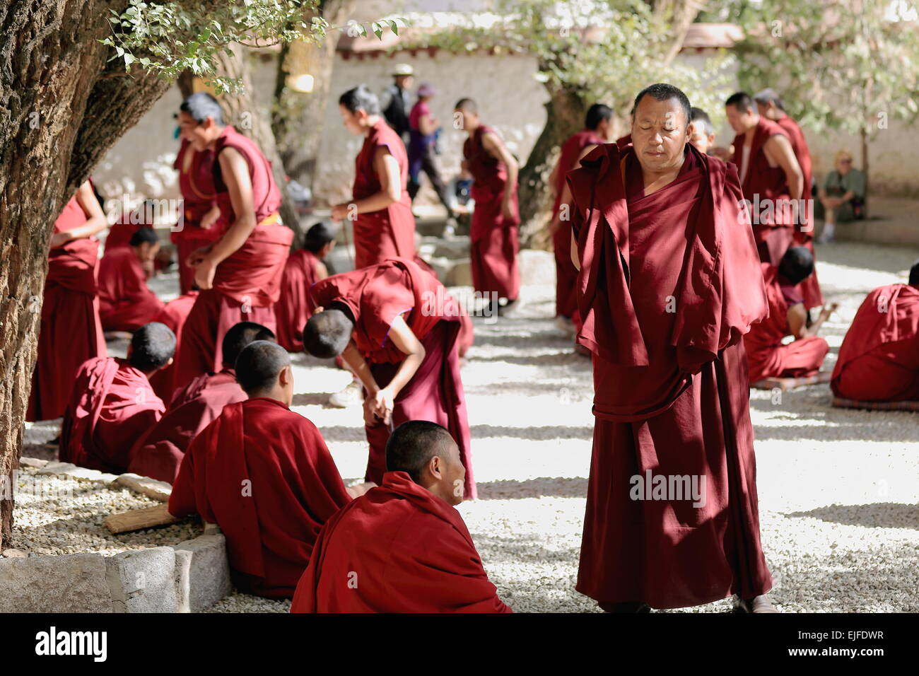 SERA, TIBET, CHINA-OCTOBER 19: Monks at debate on doctrine-part of learning process-better comprehension of buddhist philosophy. Stock Photo