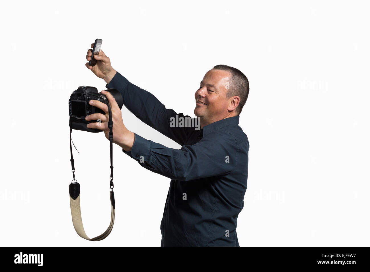 Guy making a fool of himself shooting a selfie with multiple cameras ...