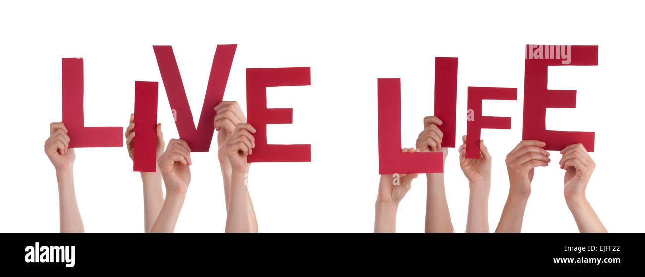 Many Caucasian People And Hands Holding Red Letters Or Characters ...