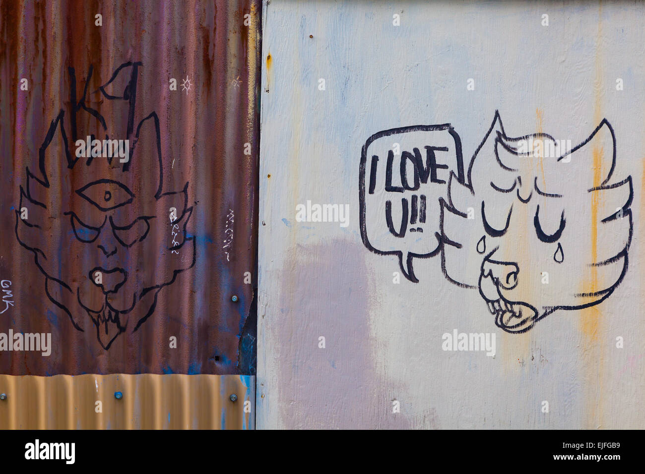 Artistic graffiti on a wall of a building at Granville Island, Vancouver Stock Photo