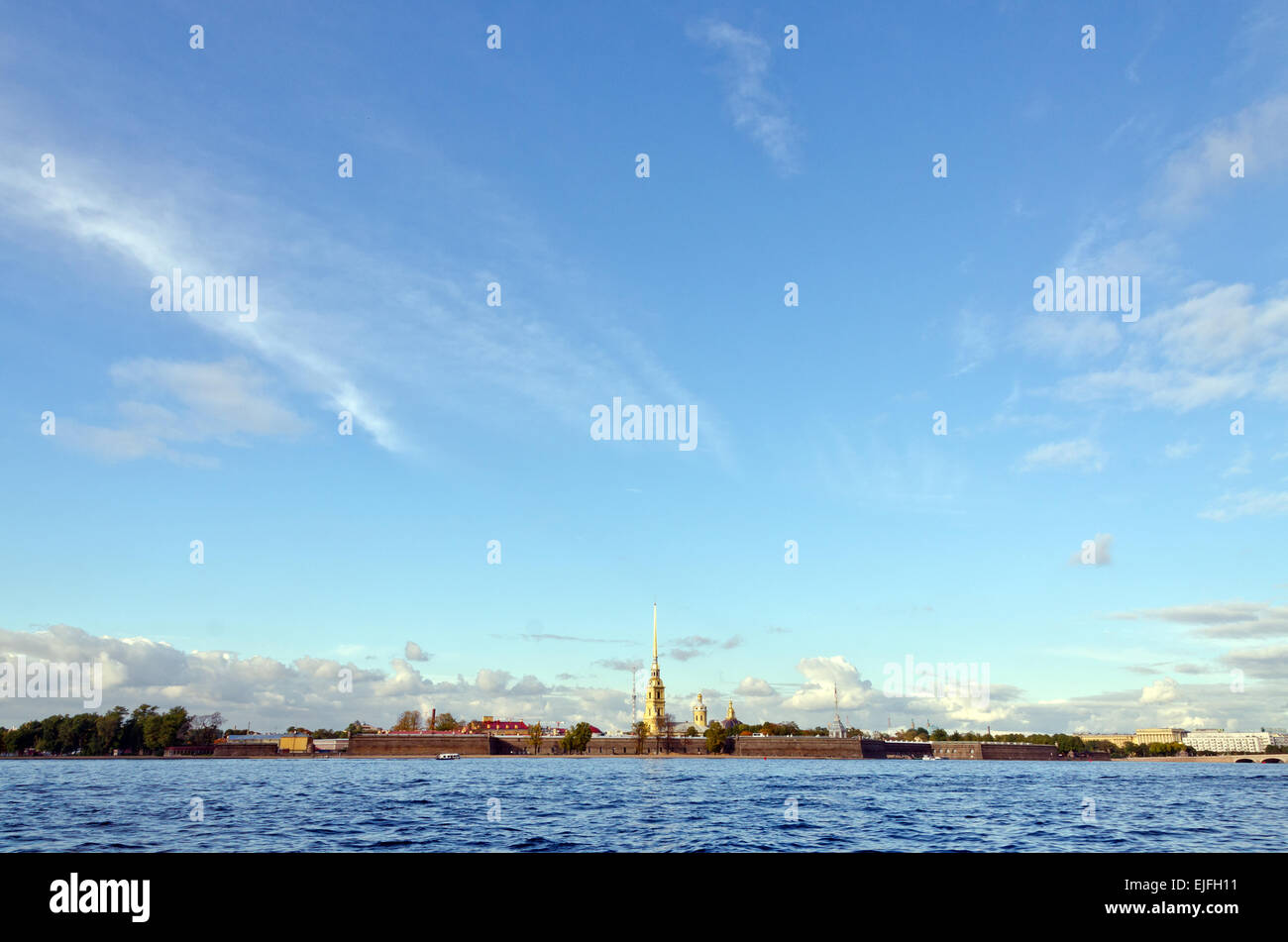 View of St. Petersburg and Neva river in the evening Stock Photo