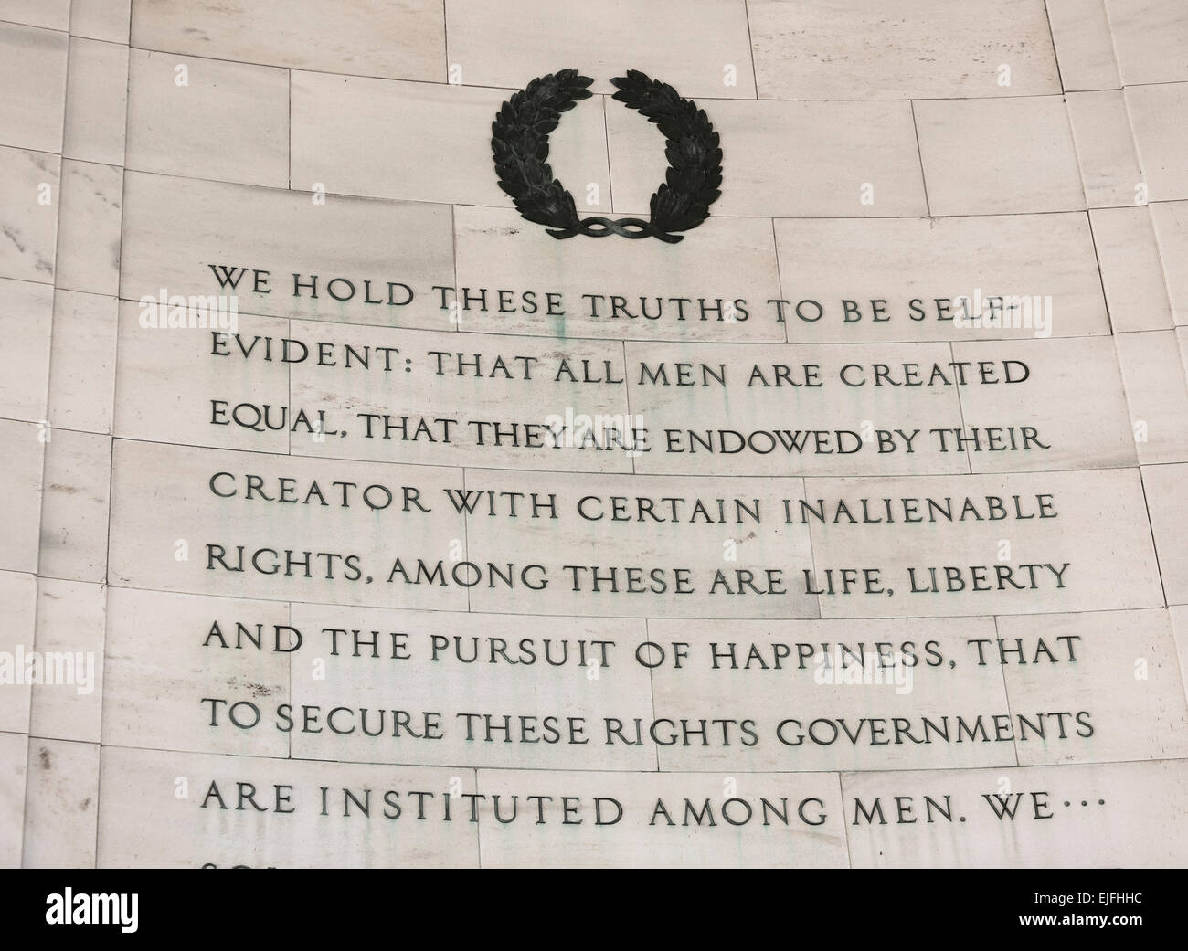 WASHINGTON, DC, USA Jefferson Memorial, Declaration of Independence engraved on wall Stock