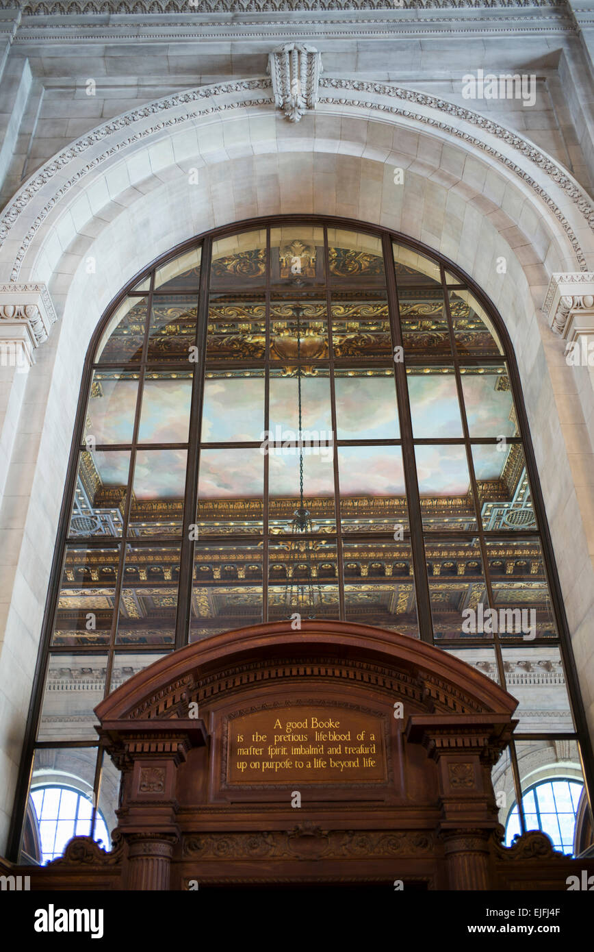 Engraved script inside the New York Public Library, Midtown, Manhattan ...