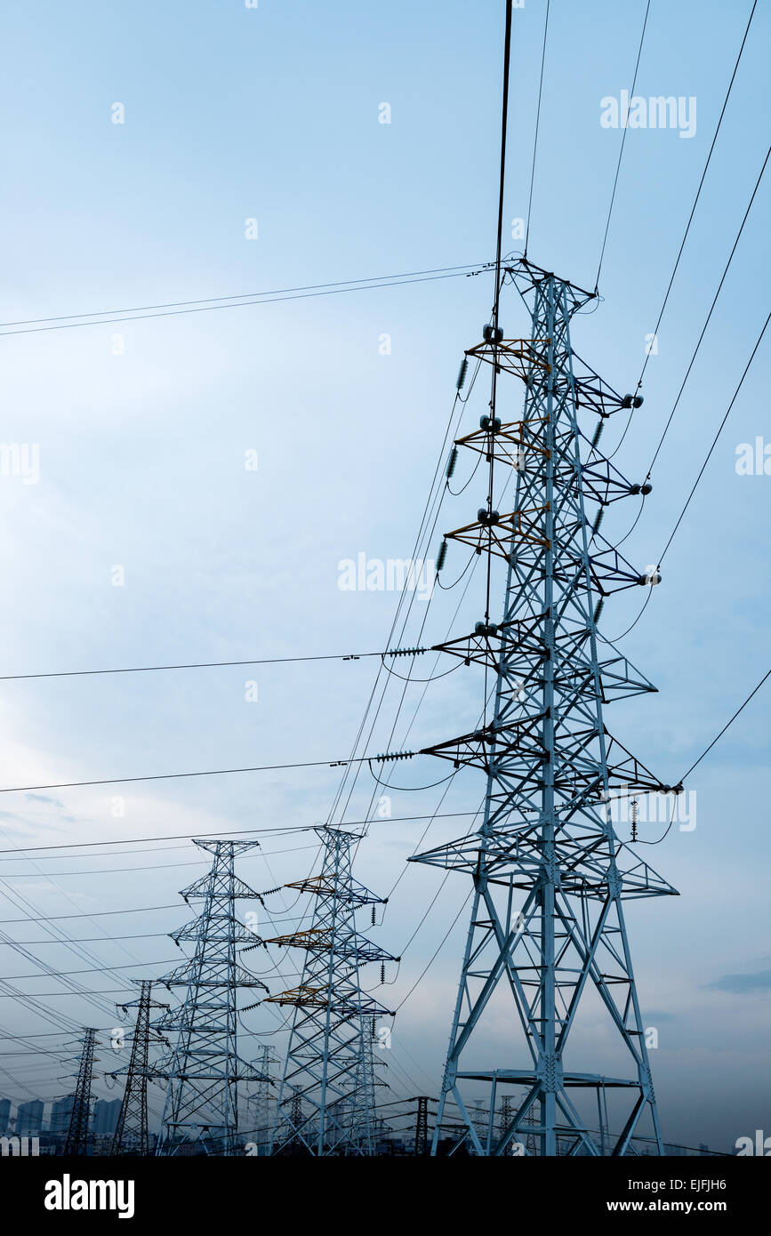high voltage post.High-voltage tower sky background Stock Photo - Alamy