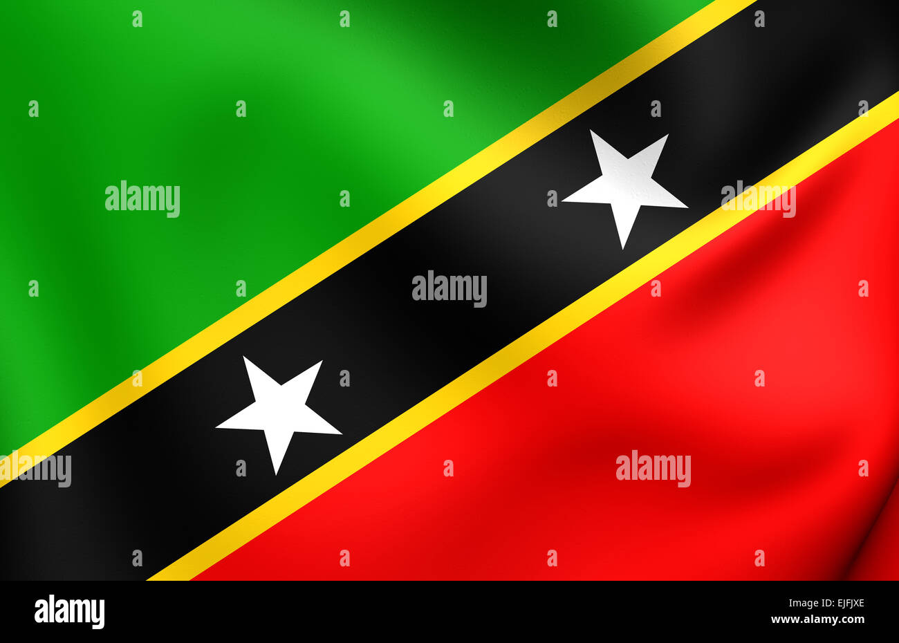 Federation of Saint Kitts and Nevis Flag. Close Up. Stock Photo