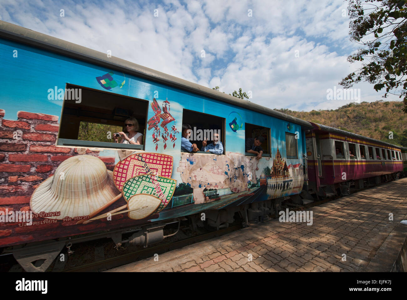 Riding the tourist train commemorating the Burma Death Railway near ...