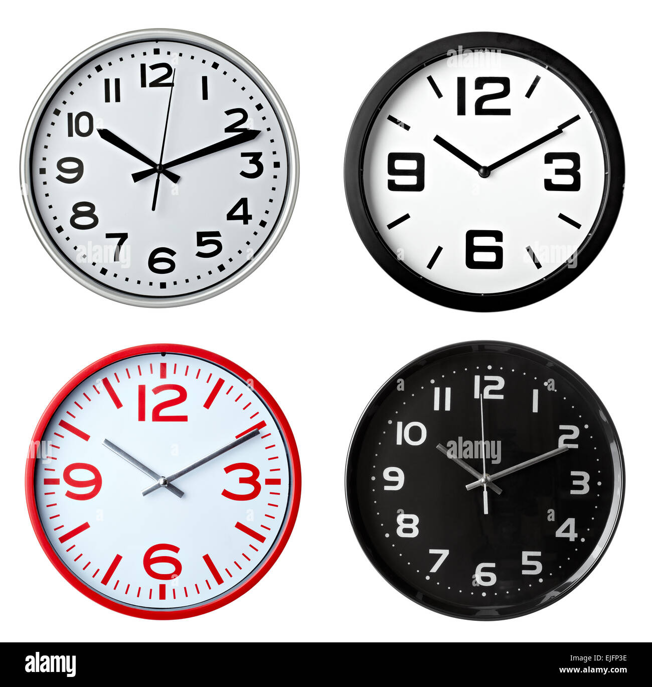 collection of various office clocks on white background. each one is shot separately Stock Photo