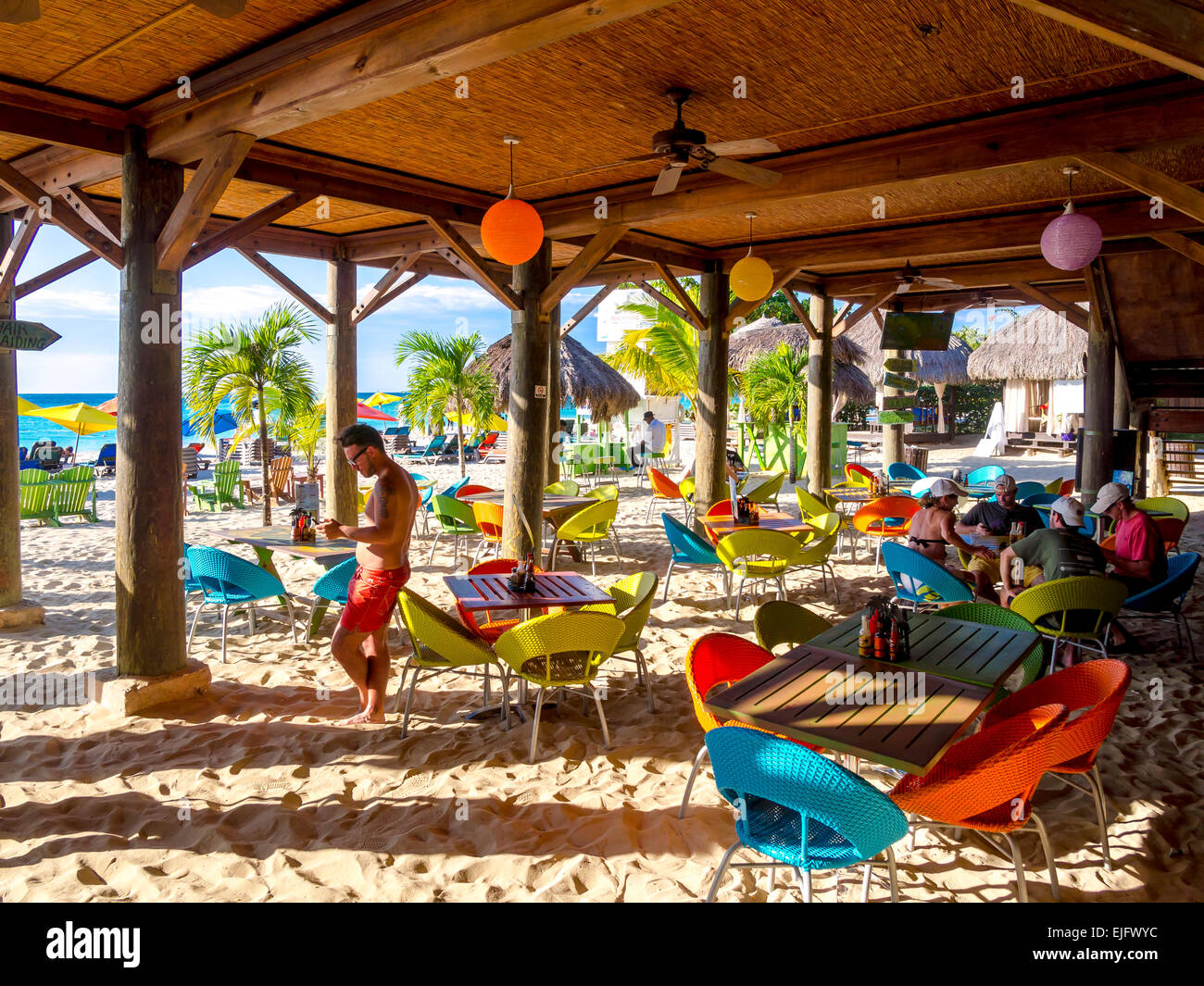 The beach of Negril, nightlife district, Westmoreland, Jamaica Stock Photo