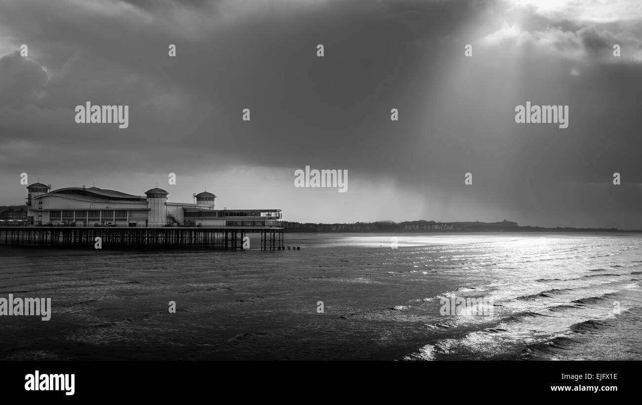 The Grand Pier, Weston-super-Mare, North Somerset. Tide is coming in. Stock Photo