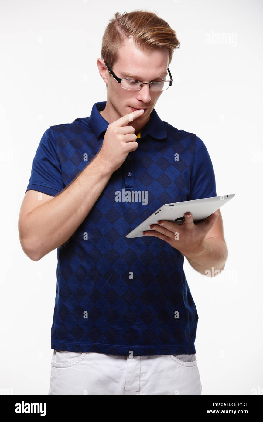 man with pc standing Stock Photo - Alamy