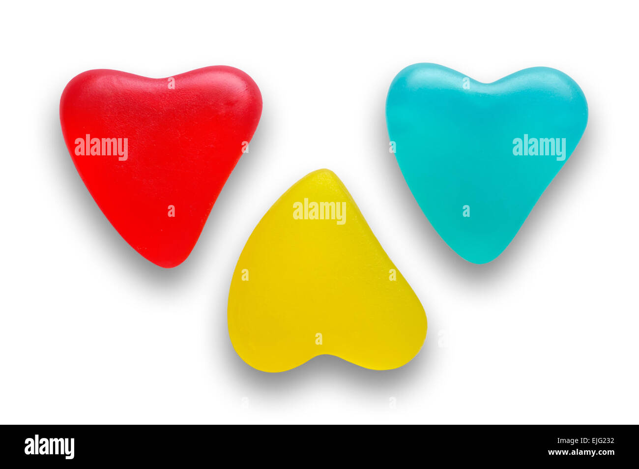 Heart shaped colored candies closeup Stock Photo