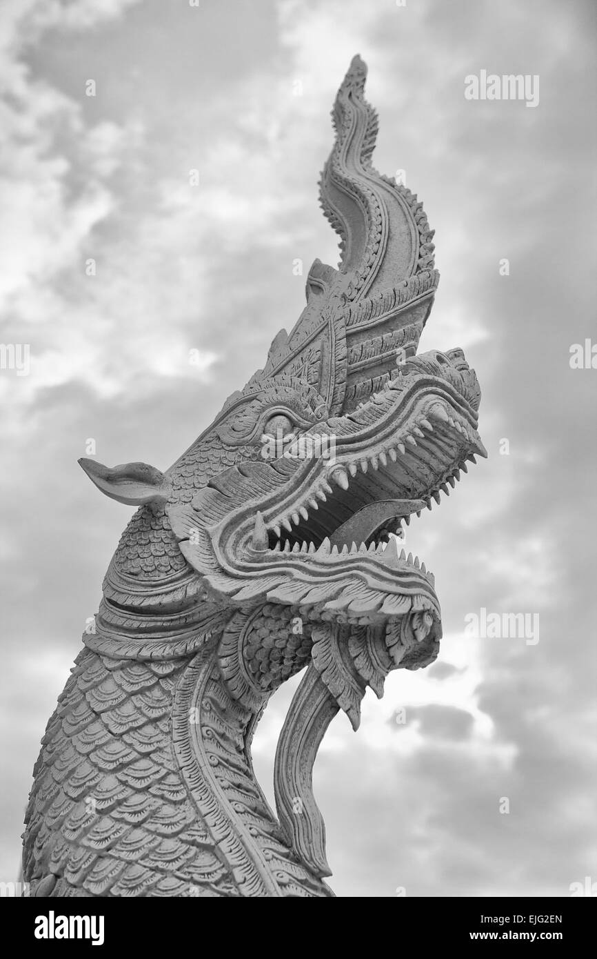 King of Nagas statue, Thai traditional style in Budha temple Stock Photo
