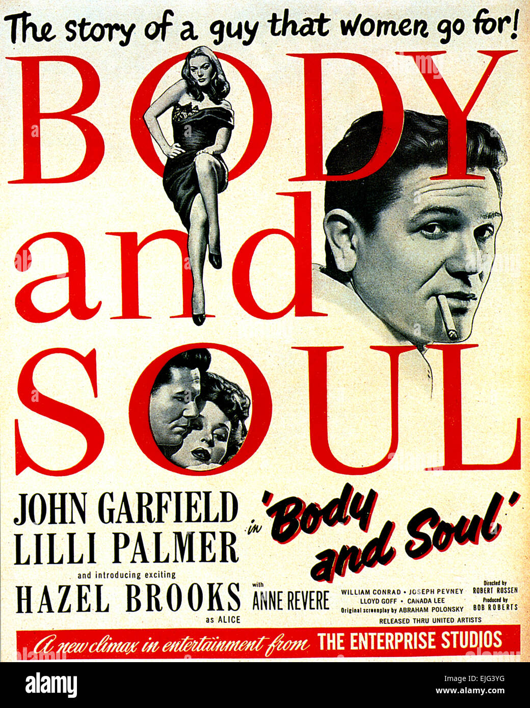 BODY AND SOUL Poster for 1947 United Artists film with Lilli Palmer and John Garfield Stock Photo