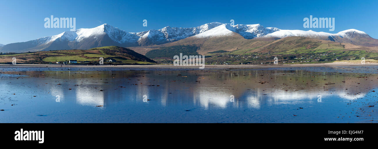 The Brandon massif reflected in Brandon Bay, Dingle Peninsula, County Kerry, Ireland. Stock Photo