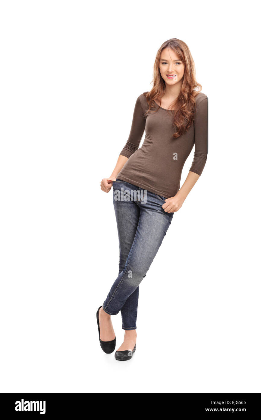 Female model lean against wall Cut Out Stock Images & Pictures - Alamy