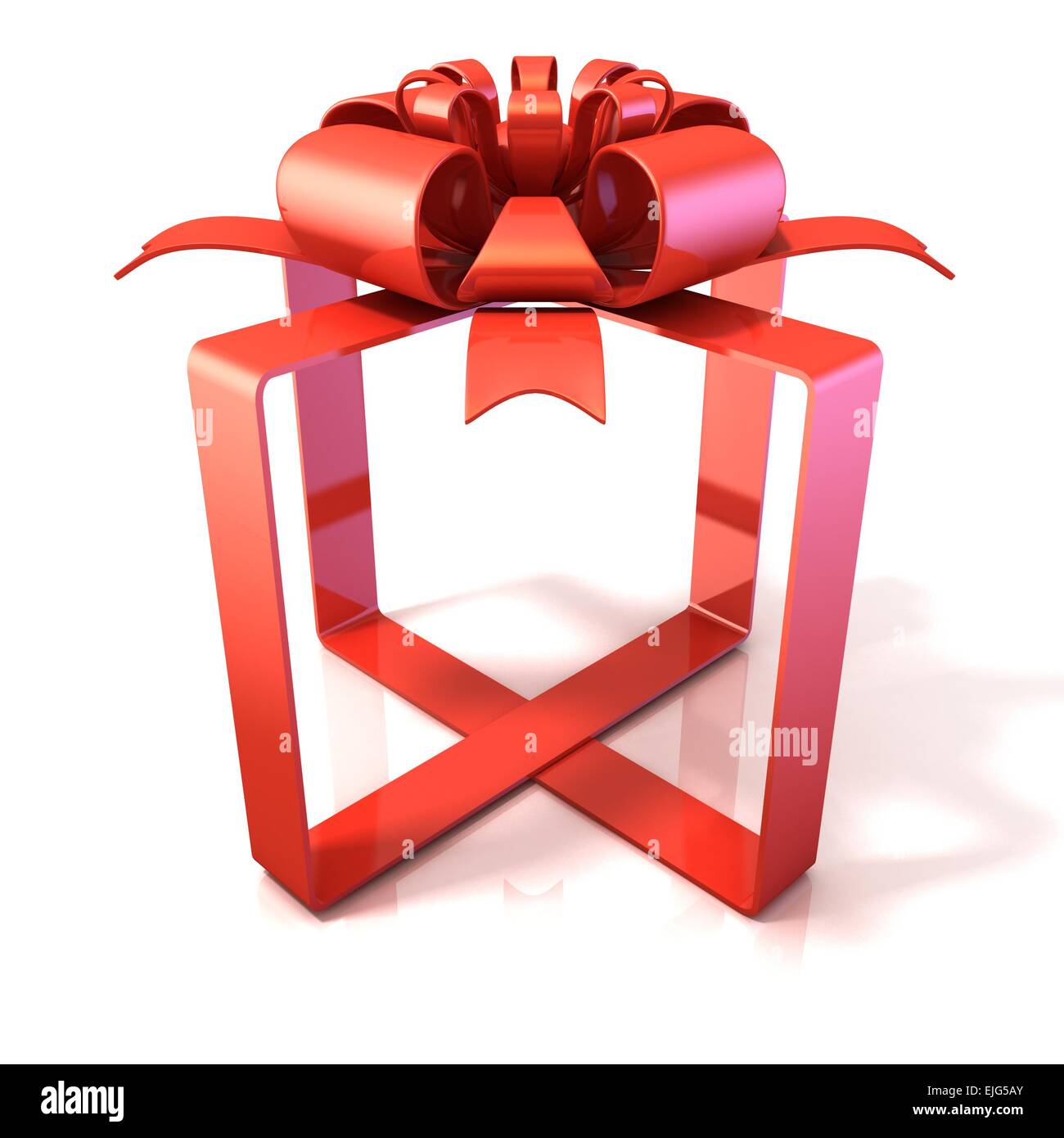 Festive gift ribbon and bow, box shaped, 3D rendering isolated on white ...