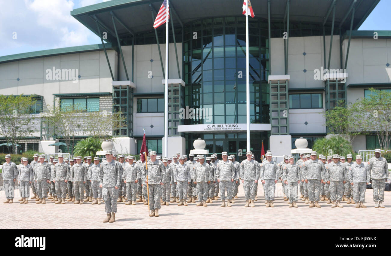 Soldiers of the Army Reserve Medical Command stand in formation at the C.W. Bill Young, Armed Forces Reserve Center at Pinellas Park, Fla., June 10, 2012. Sgt. Joshua McDowell, a training non-commissioned officer and the 2010 Best Warrior, led the command in a shout-out for the U.S. Army's 237th Birthday coming up, June 14. This year's theme is &quot;America's Army: The Strength of the Nation&quot; for 237 years, our soldiers and their families have been the strength of our great nation in peace and at war.  Staff Sgt. Eric W. Jones Stock Photo