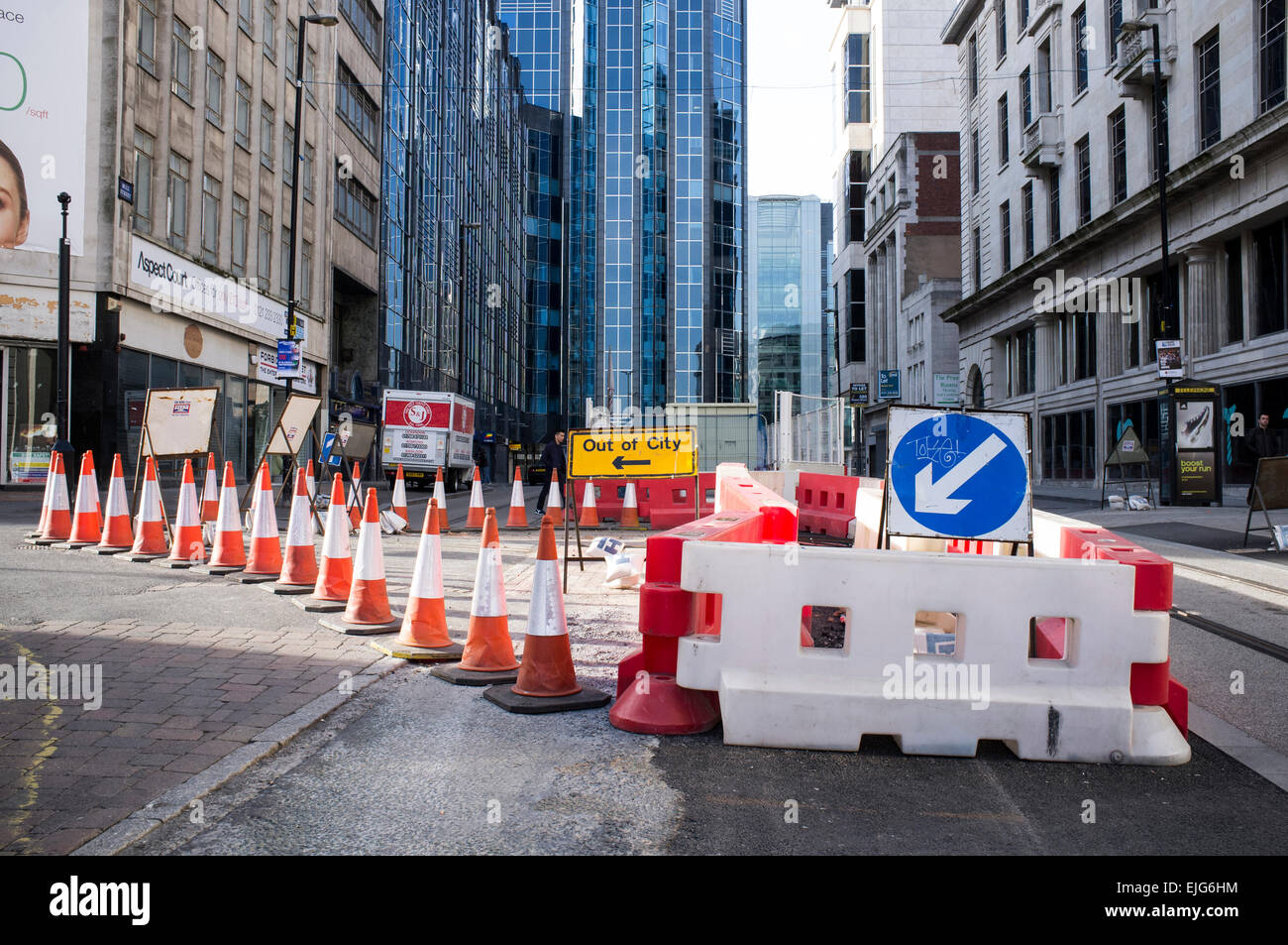Roadworks for track laying of Metro link for HS2, Birmingham Stock Photo
