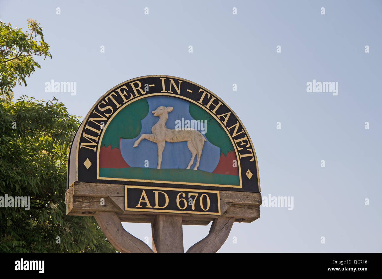 Minster in Village Sign, Isle of Sheppey, Kent Stock Photo Alamy