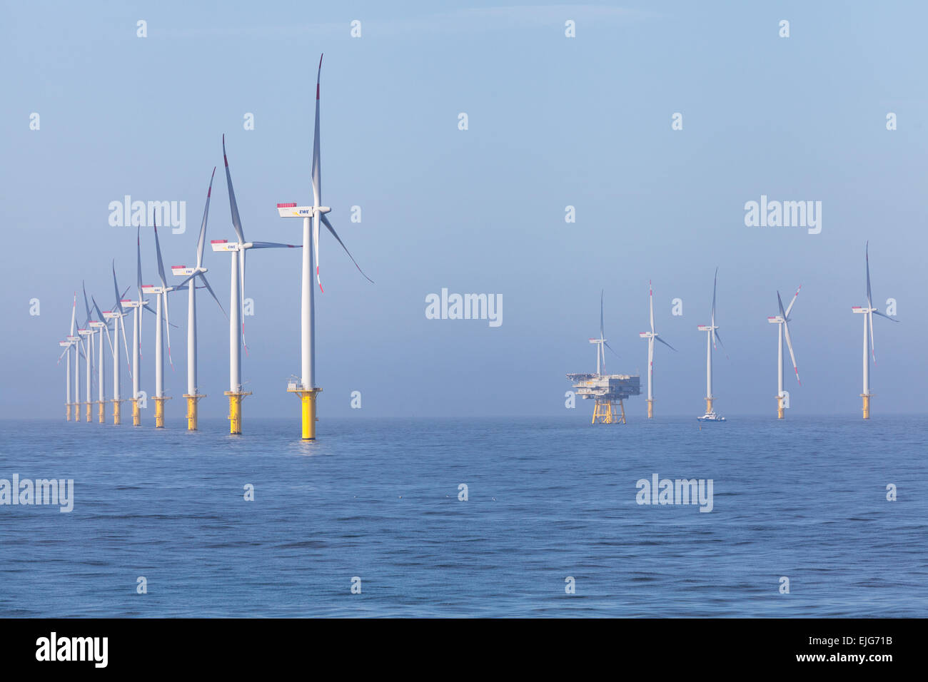 The Borkum Riffgat Offshore Wind Farm, approx. 15 km north-west of the German island of Borkum Stock Photo