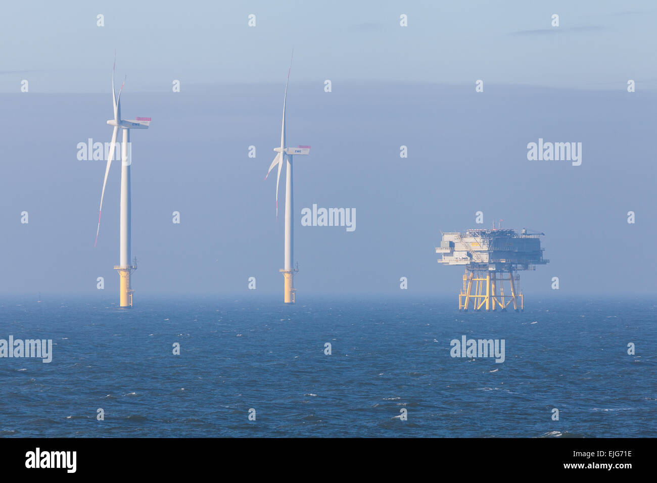 The Borkum Riffgat Offshore Wind Farm, approx. 15 km north-west of the German island of Borkum Stock Photo