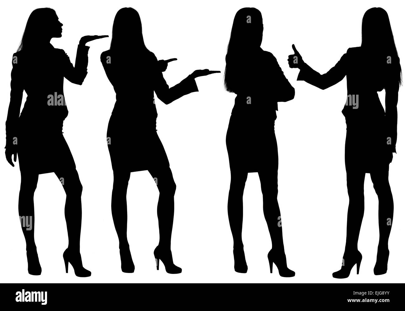 Business woman standing silhouette showing gestures Stock Photo